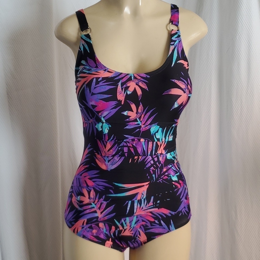 Calvin Klein Sorbet Ibiza Starburst One-Piece Swimsuit Black Purple Size 8